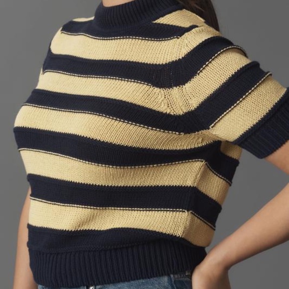 ANTHROPOLOGIE Pilcro Striped Short Sleeve Mock-Neck Sweater - Size 2X (NWT) - Picture 2 of 7